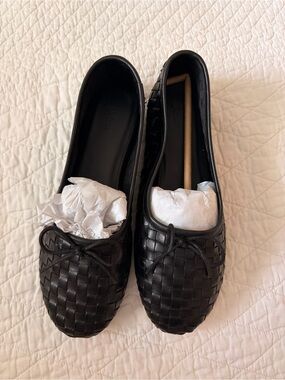 Quince Italian Leather Handwoven Ballet Flat Black Shoes Womens NEW